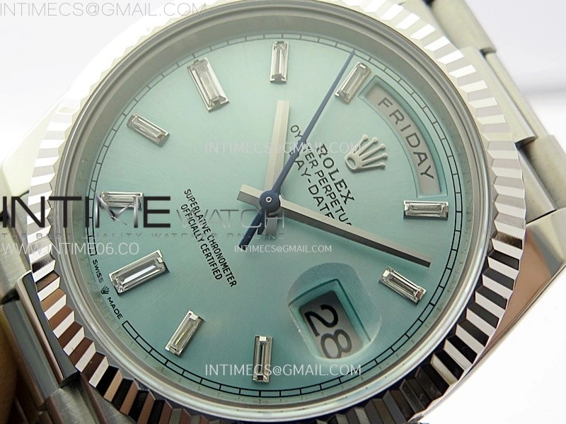 Day Date 228236 40mm 904L SS 1:1 AR+F Best Edition Ice Blue Dial T Diamonds Markers on SS President Bracelet SA3255
