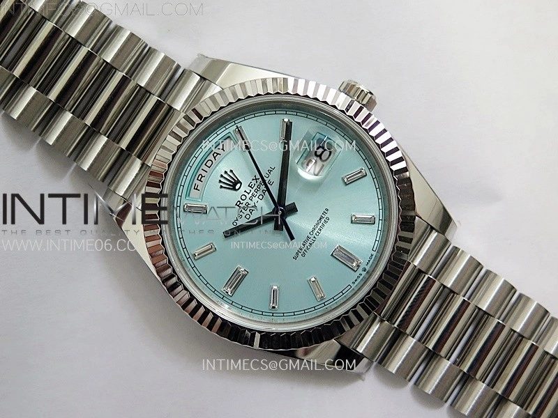 Day Date 228236 40mm 904L SS 1:1 AR+F Best Edition Ice Blue Dial T Diamonds Markers on SS President Bracelet SA3255