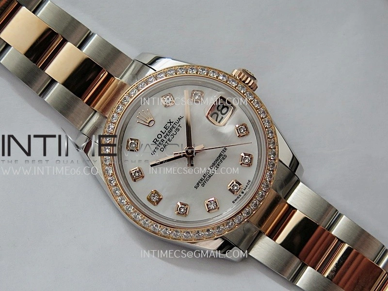 DateJust 31mm 904L SS RG AR+F Best Edition White MOP Dial Diamond Marker On 904L SS RG Oyster Bracelet A2236