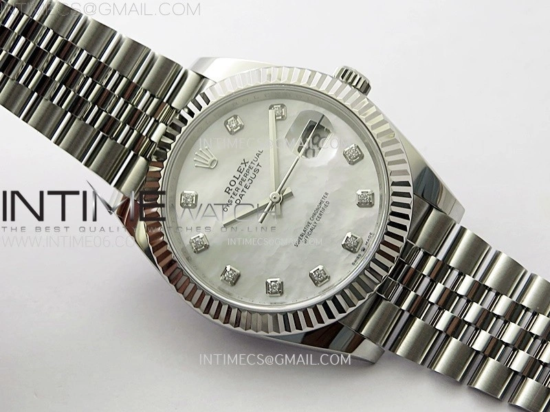 DateJust 41mm 126334 904 SS AR+F V2 1:1 Best Edition White MOP Dial Diamonds Markers on Jubilee Bracelet DD3235