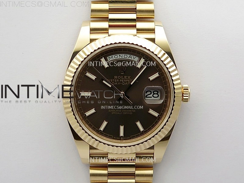 Day Date 228235 40mm 904L RG 1:1 AR+F Best Edition Brown Dial Sticks Markers on RG President Bracelet SA3255