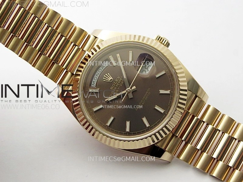 Day Date 228235 40mm 904L RG 1:1 AR+F Best Edition Brown Dial Sticks Markers on RG President Bracelet SA3255