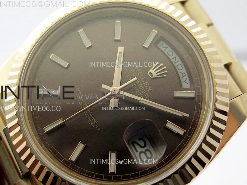 Day Date 228235 40mm 904L RG 1:1 AR+F Best Edition Brown Dial Sticks Markers on RG President Bracelet SA3255