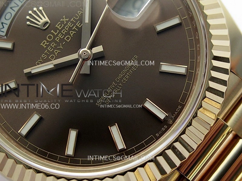 Day Date 228235 40mm 904L RG 1:1 AR+F Best Edition Brown Dial Sticks Markers on RG President Bracelet SA3255