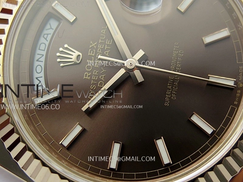 Day Date 228235 40mm 904L RG 1:1 AR+F Best Edition Brown Dial Sticks Markers on RG President Bracelet SA3255