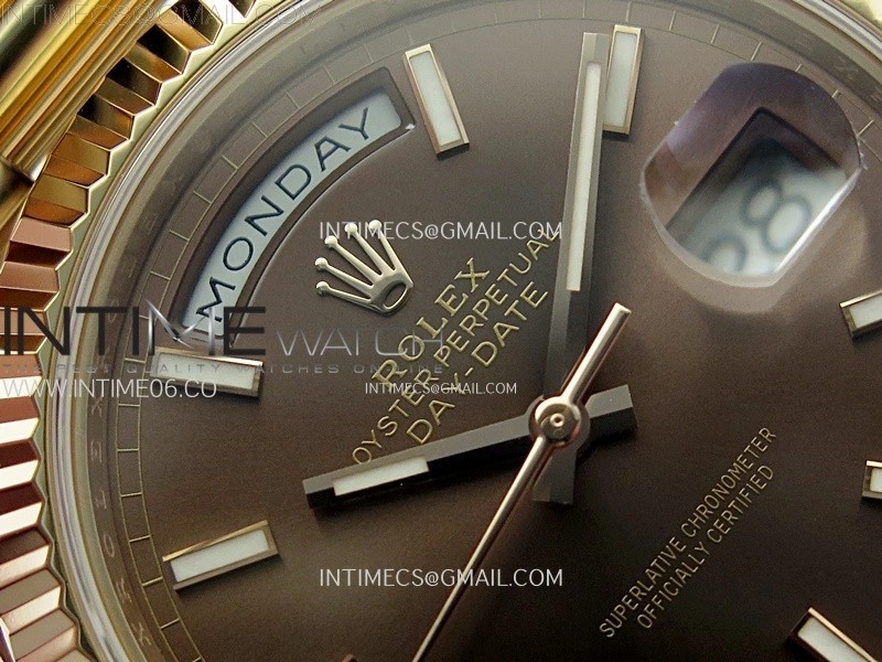 Day Date 228235 40mm 904L RG 1:1 AR+F Best Edition Brown Dial Sticks Markers on RG President Bracelet SA3255