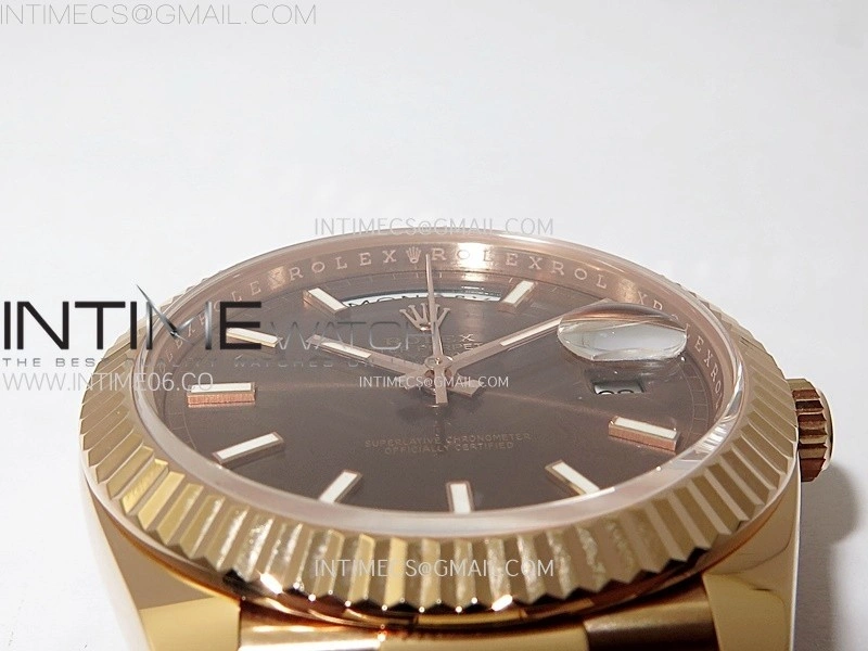 Day Date 228235 40mm 904L RG 1:1 AR+F Best Edition Brown Dial Sticks Markers on RG President Bracelet SA3255