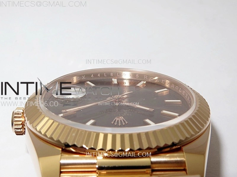 Day Date 228235 40mm 904L RG 1:1 AR+F Best Edition Brown Dial Sticks Markers on RG President Bracelet SA3255