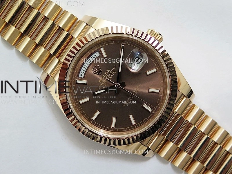 Day Date 228235 40mm 904L RG 1:1 AR+F Best Edition Brown Dial Sticks Markers on RG President Bracelet SA3255
