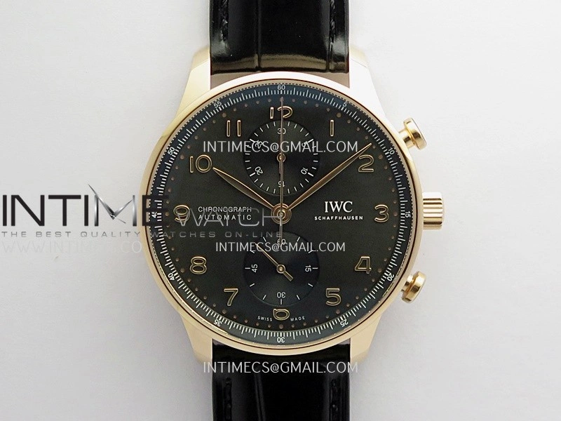 Portuguese Chrono IW371611 RG APSF 1:1 Best Edition Gray Dial On Black Leather Strap Asian Super Clone 69355