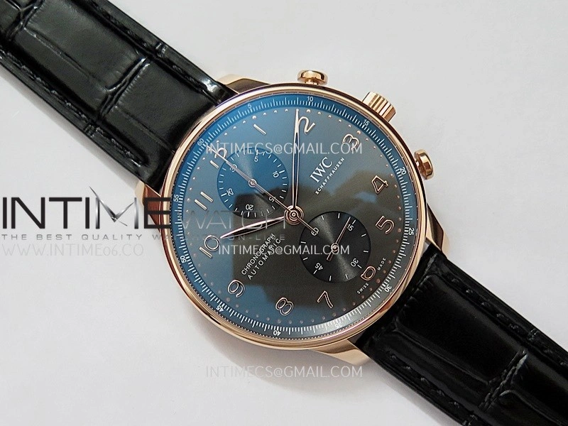 Portuguese Chrono IW371611 RG APSF 1:1 Best Edition Gray Dial On Black Leather Strap Asian Super Clone 69355