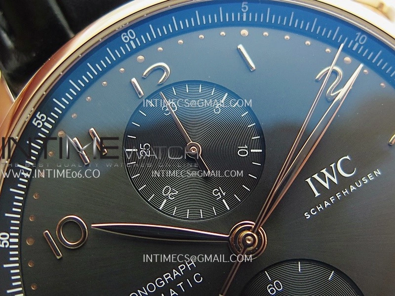 Portuguese Chrono IW371611 RG APSF 1:1 Best Edition Gray Dial On Black Leather Strap Asian Super Clone 69355