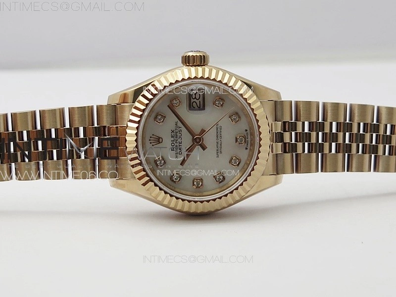 Datejust 28mm 279179 RG APSF Best Edition White MOP Dial Crystals Markers on SS Jubilee Bracelet NH05