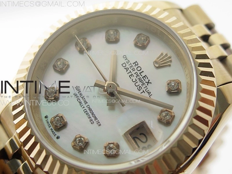 Datejust 28mm 279179 RG APSF Best Edition White MOP Dial Crystals Markers on SS Jubilee Bracelet NH05