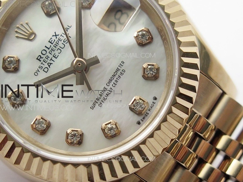 Datejust 28mm 279179 RG APSF Best Edition White MOP Dial Crystals Markers on SS Jubilee Bracelet NH05