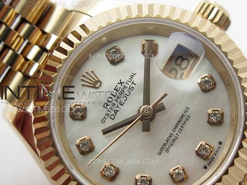 Datejust 28mm 279179 RG APSF Best Edition White MOP Dial Crystals Markers on SS Jubilee Bracelet NH05