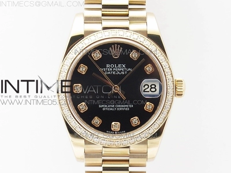 Datejust 31mm 278275 RG Dia Bezel BP Best Edition Black Crystal Markers Dial on RG President Bracelet