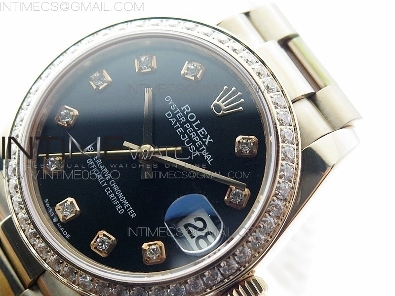 Datejust 31mm 278275 RG Dia Bezel BP Best Edition Black Crystal Markers Dial on RG President Bracelet