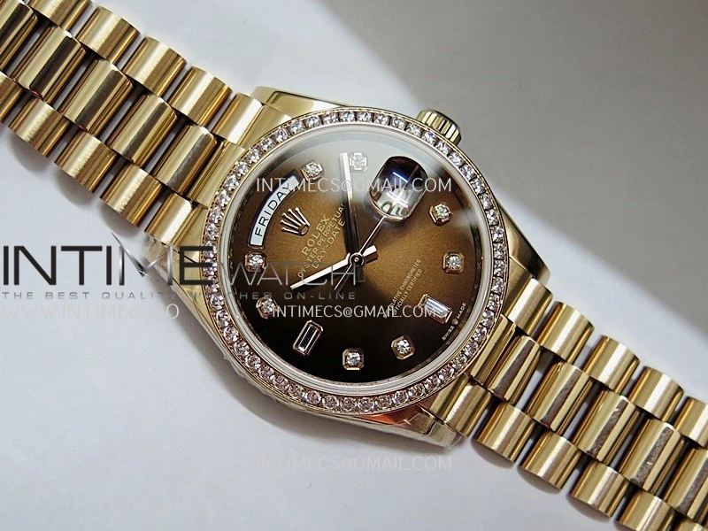 Day Date 128345 RG Gain Weight KF 1:1 Ombre Brown Dial Diamond Marker On President Bracelet A2836