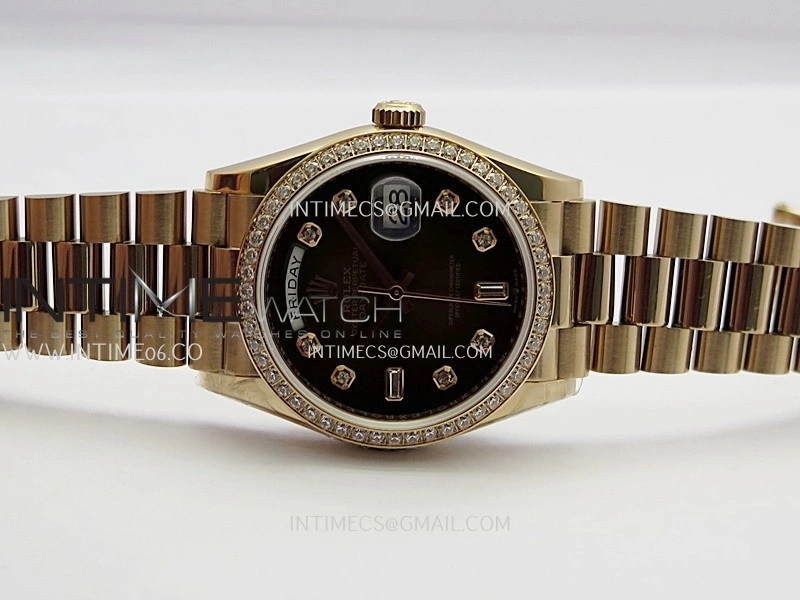 Day Date 128345 RG Gain Weight KF 1:1 Ombre Brown Dial Diamond Marker On President Bracelet A2836