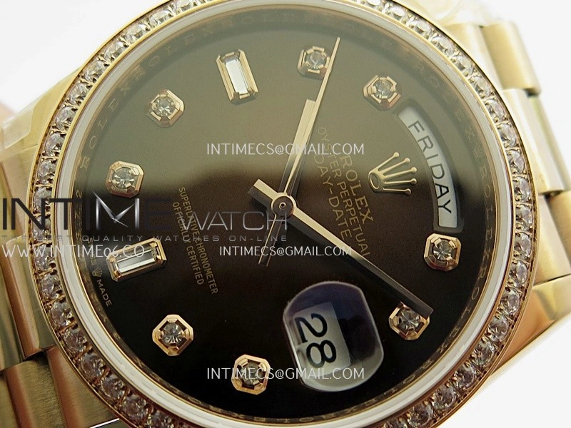 Day Date 128345 RG Gain Weight KF 1:1 Ombre Brown Dial Diamond Marker On President Bracelet A2836