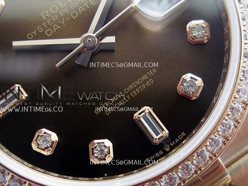 Day Date 128345 RG Gain Weight KF 1:1 Ombre Brown Dial Diamond Marker On President Bracelet A2836