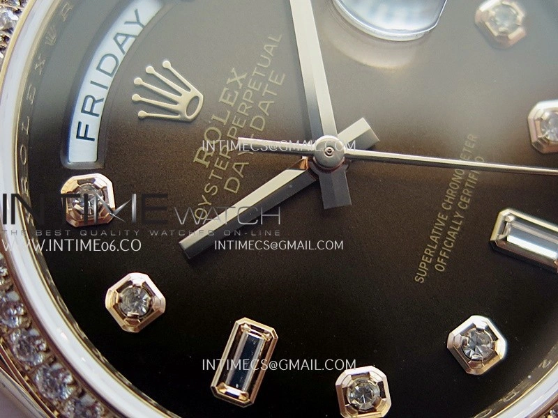 Day Date 128345 RG Gain Weight KF 1:1 Ombre Brown Dial Diamond Marker On President Bracelet A2836