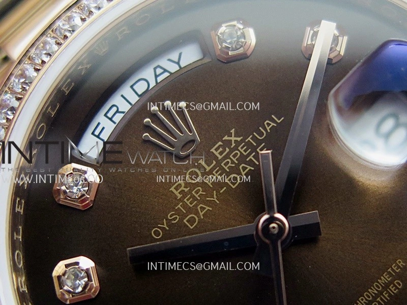 Day Date 128345 RG Gain Weight KF 1:1 Ombre Brown Dial Diamond Marker On President Bracelet A2836