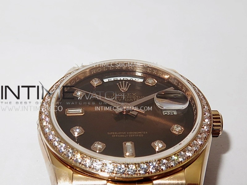 Day Date 128345 RG Gain Weight KF 1:1 Ombre Brown Dial Diamond Marker On President Bracelet A2836