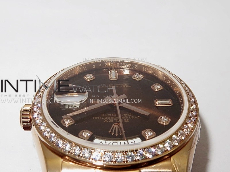 Day Date 128345 RG Gain Weight KF 1:1 Ombre Brown Dial Diamond Marker On President Bracelet A2836