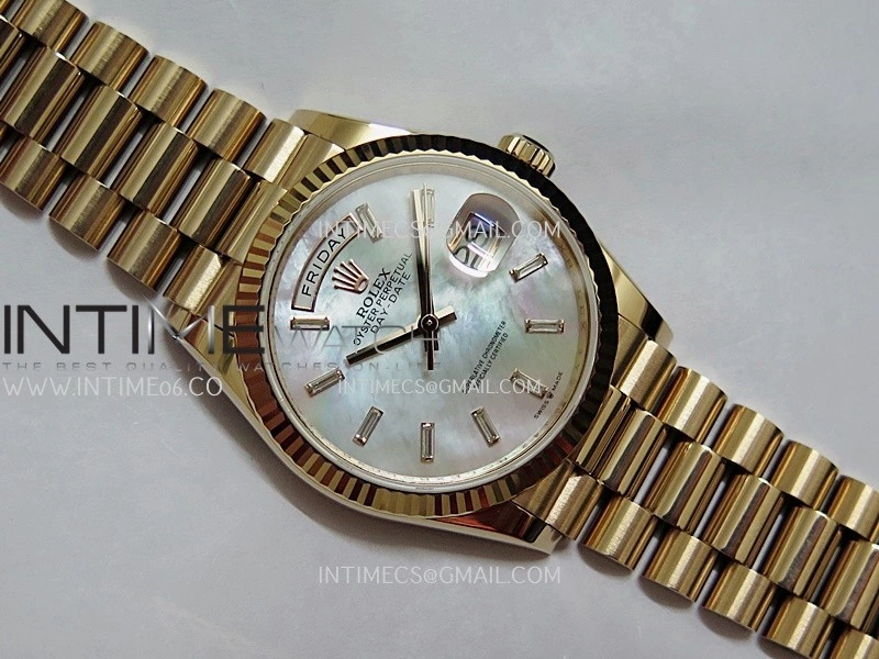 Day Date 128235 RG Gain Weight KF 1:1 White MOP Dial T Diamond Marker On President Bracelet A2836