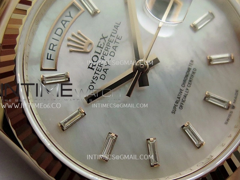 Day Date 128235 RG Gain Weight KF 1:1 White MOP Dial T Diamond Marker On President Bracelet A2836