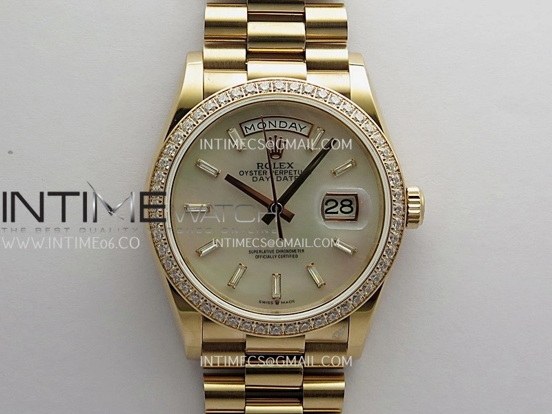 Day Date 128345 RG Gain Weight KF 1:1 White MOP Dial T Diamond Marker On President Bracelet A2836
