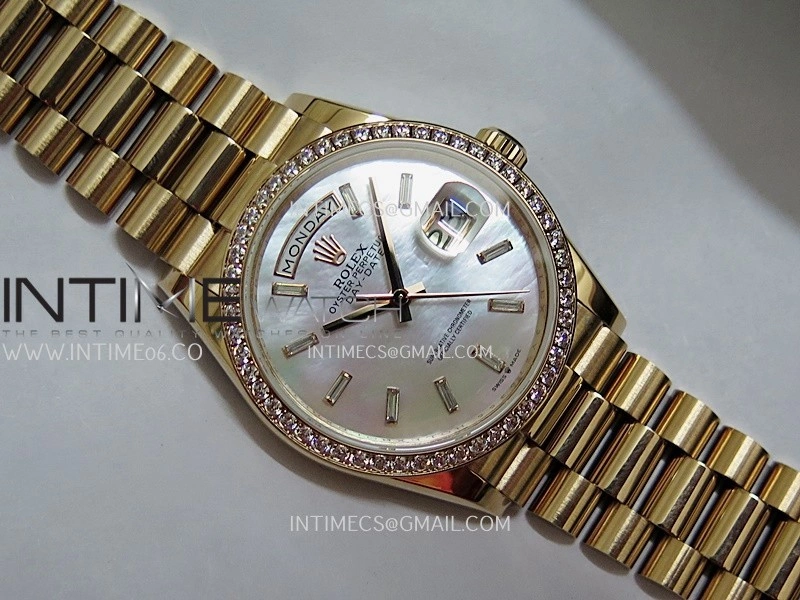 Day Date 128345 RG Gain Weight KF 1:1 White MOP Dial T Diamond Marker On President Bracelet A2836