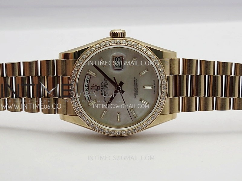 Day Date 128345 RG Gain Weight KF 1:1 White MOP Dial T Diamond Marker On President Bracelet A2836