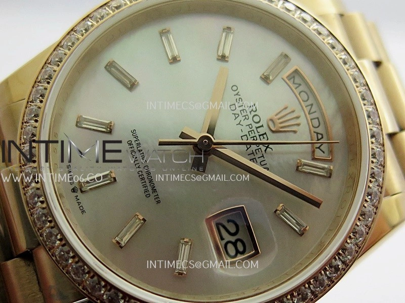 Day Date 128345 RG Gain Weight KF 1:1 White MOP Dial T Diamond Marker On President Bracelet A2836