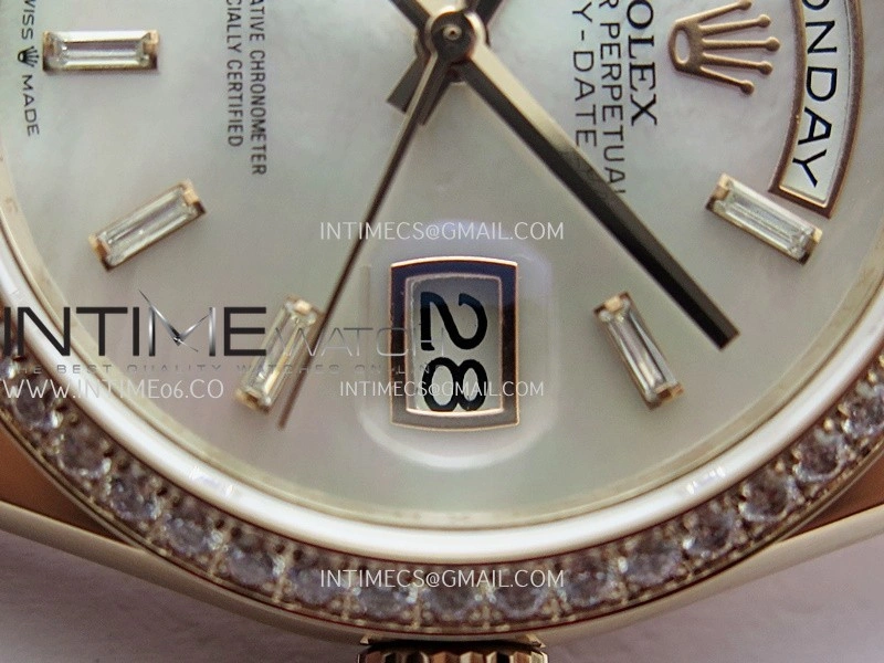 Day Date 128345 RG Gain Weight KF 1:1 White MOP Dial T Diamond Marker On President Bracelet A2836