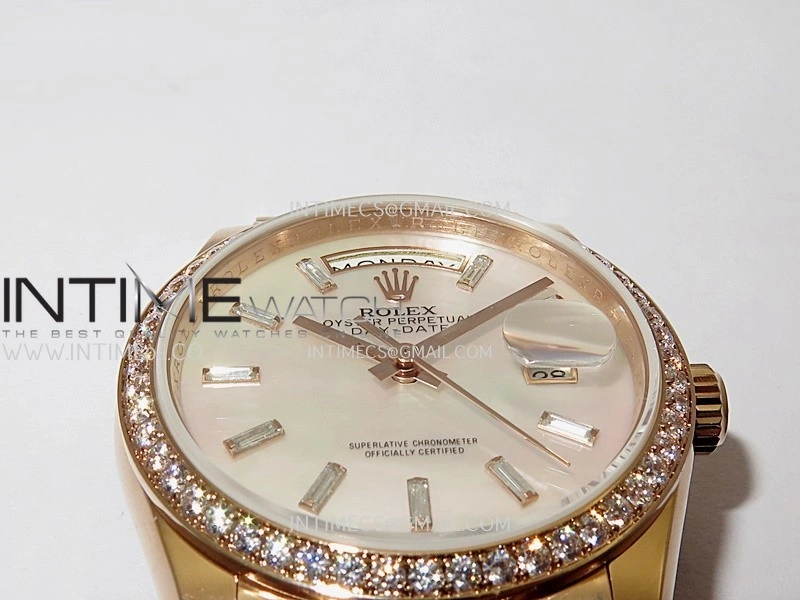 Day Date 128345 RG Gain Weight KF 1:1 White MOP Dial T Diamond Marker On President Bracelet A2836