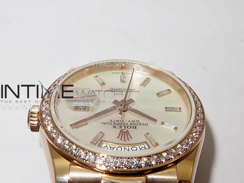 Day Date 128345 RG Gain Weight KF 1:1 White MOP Dial T Diamond Marker On President Bracelet A2836
