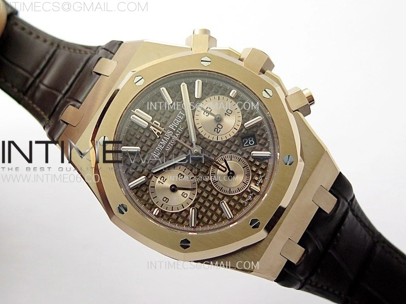 Royal Oak Chrono 26331ST RG IPF 1:1 Best Edition Brown Dial rose gold subdial on Brown Leather Strap A7750