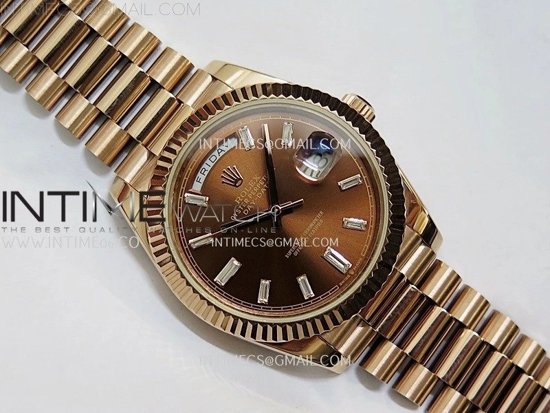 Day Date 228235 40mm RG KF 1:1 Best Edition Brown Dial Crystal Markers On RG President Bracelet SA3255