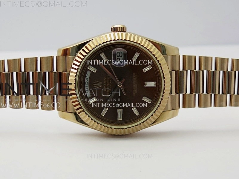 Day Date 228235 40mm RG KF 1:1 Best Edition Brown Dial Crystal Markers On RG President Bracelet SA3255