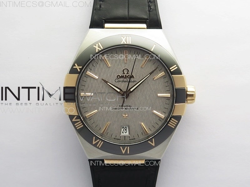Constellation 41mm RG Black Ceramic Bezel VSF 1:1 Best Edition Silver Dial on Black Gummy Strap A8900