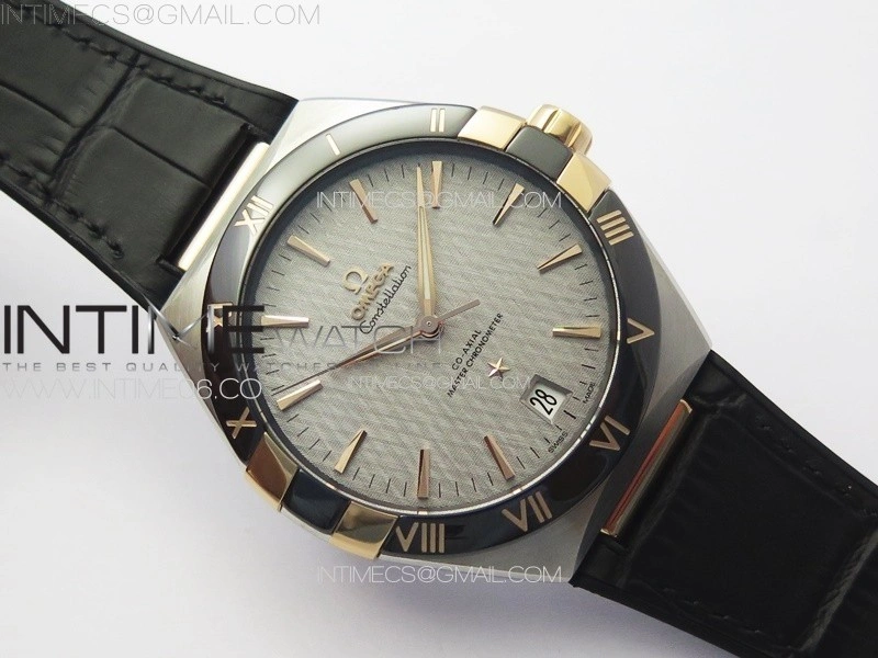 Constellation 41mm RG Black Ceramic Bezel VSF 1:1 Best Edition Silver Dial on Black Gummy Strap A8900