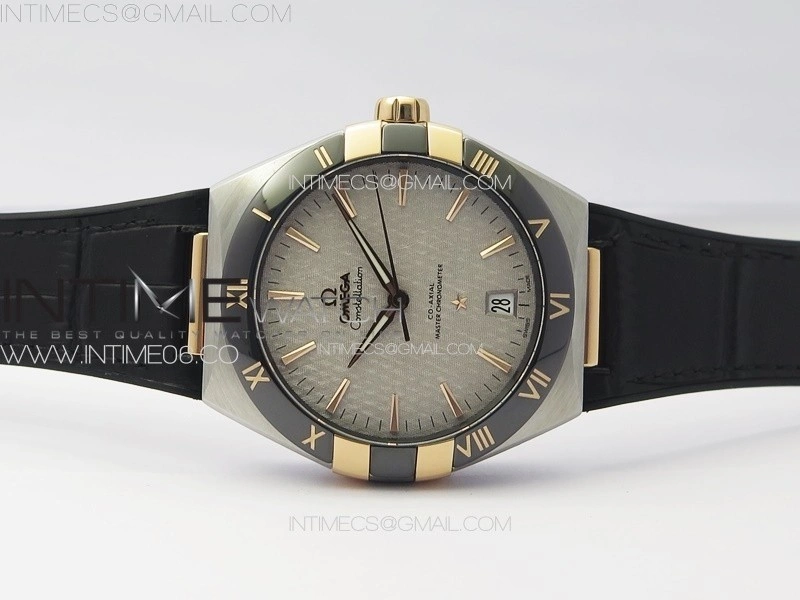 Constellation 41mm RG Black Ceramic Bezel VSF 1:1 Best Edition Silver Dial on Black Gummy Strap A8900