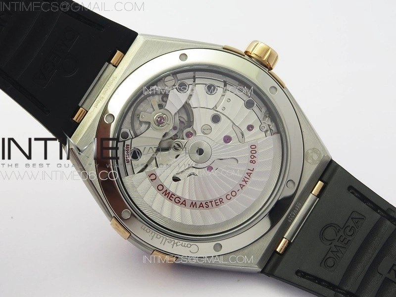 Constellation 41mm RG Black Ceramic Bezel VSF 1:1 Best Edition Silver Dial on Black Gummy Strap A8900