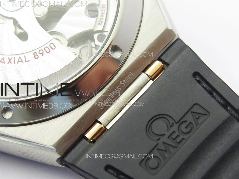 Constellation 41mm RG Black Ceramic Bezel VSF 1:1 Best Edition Silver Dial on Black Gummy Strap A8900
