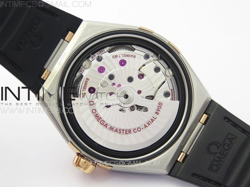 Constellation 41mm RG Black Ceramic Bezel VSF 1:1 Best Edition Silver Dial on Black Gummy Strap A8900