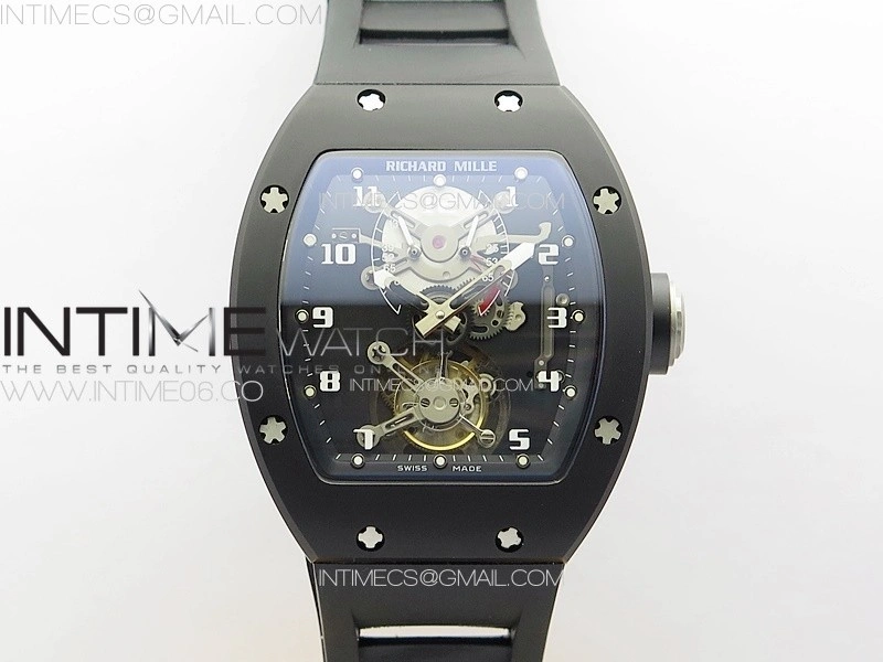 RM001 Real PR DLC YSF Skeleton Dial on black Rubber Strap Asian Tourbillon