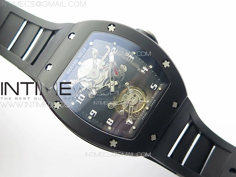 RM001 Real PR DLC YSF Skeleton Dial on black Rubber Strap Asian Tourbillon